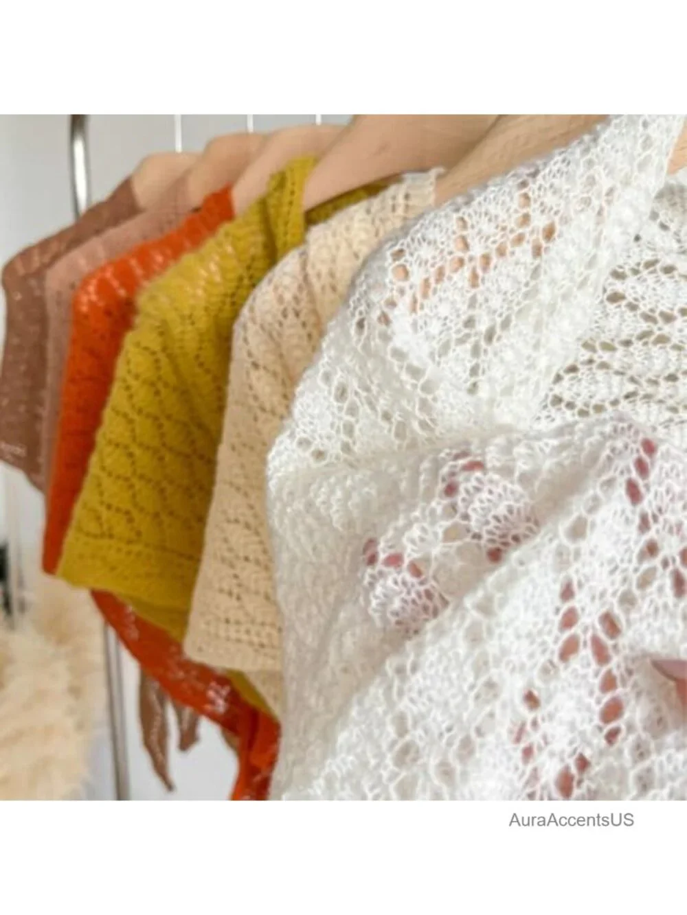 Knitted Shawl Wrap for Women Crochet Mesh Hollow Out Cardigan Cape Open Front